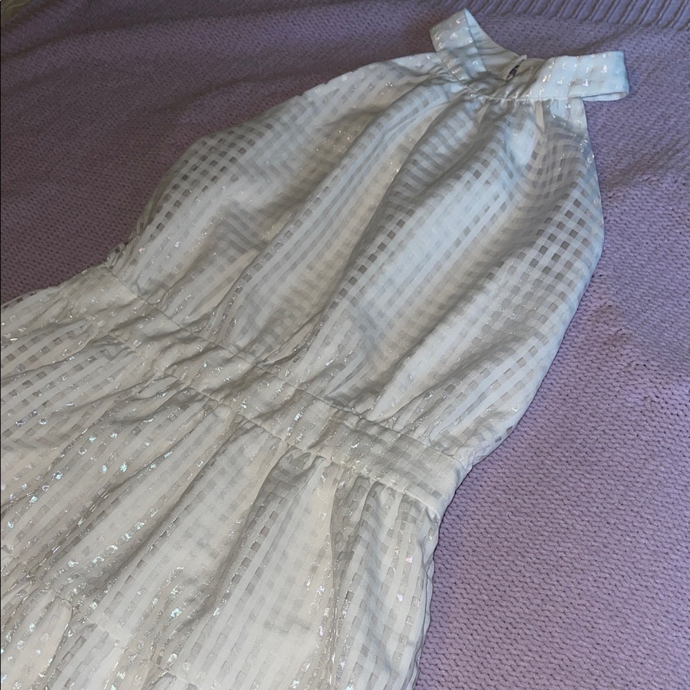 Adelyn Rae Sheer White Sequin Check Halter Dress